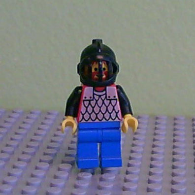 LEGO Minifigure-Scale Mail - Red with Black Arms, Blue Legs, Black Grille Helmet, White Plume-Castle / Royal Knights-CAS067-Creative Brick Builders